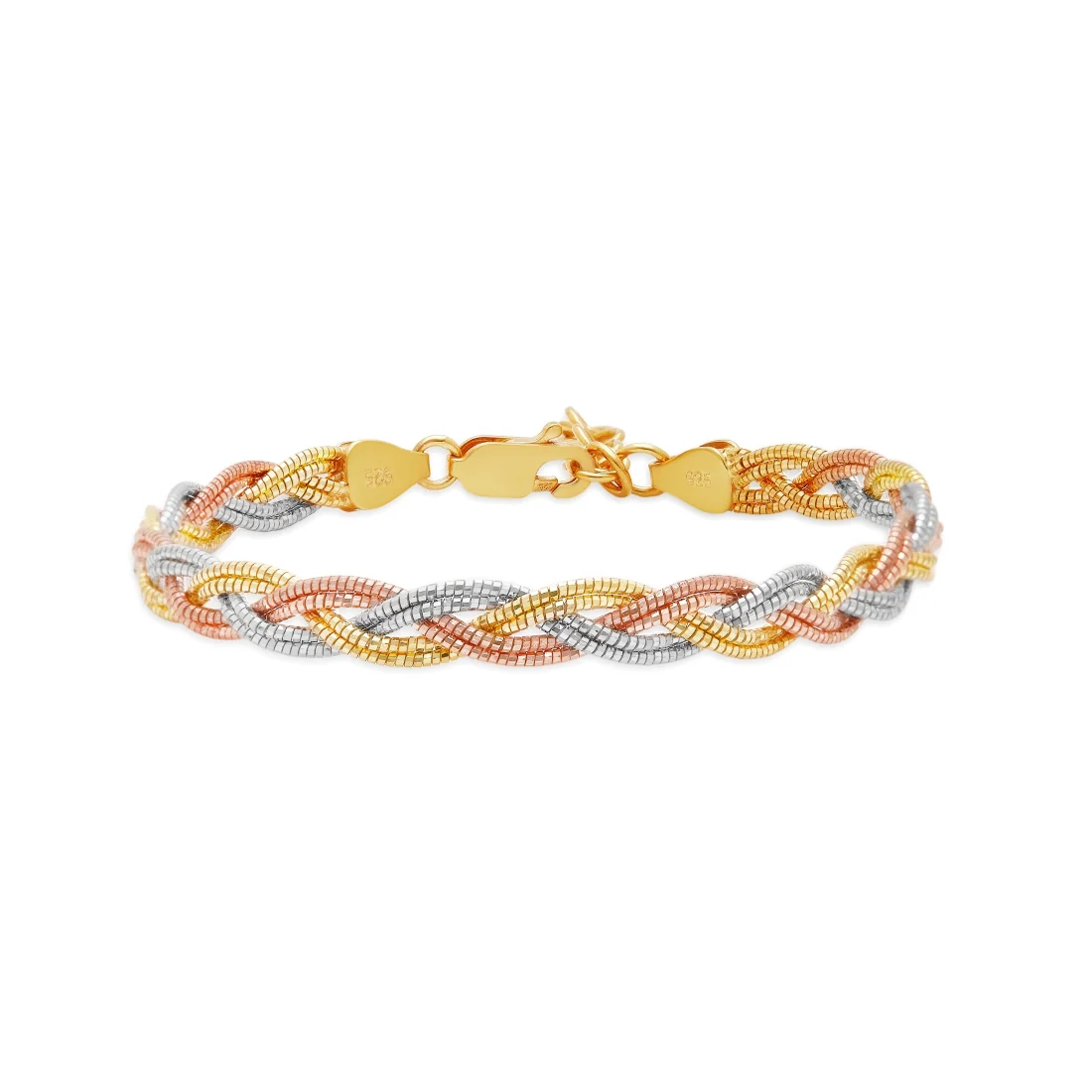Tri-Tone Tapestry 925 Sterling Silver Weave Bracelet - Image 4