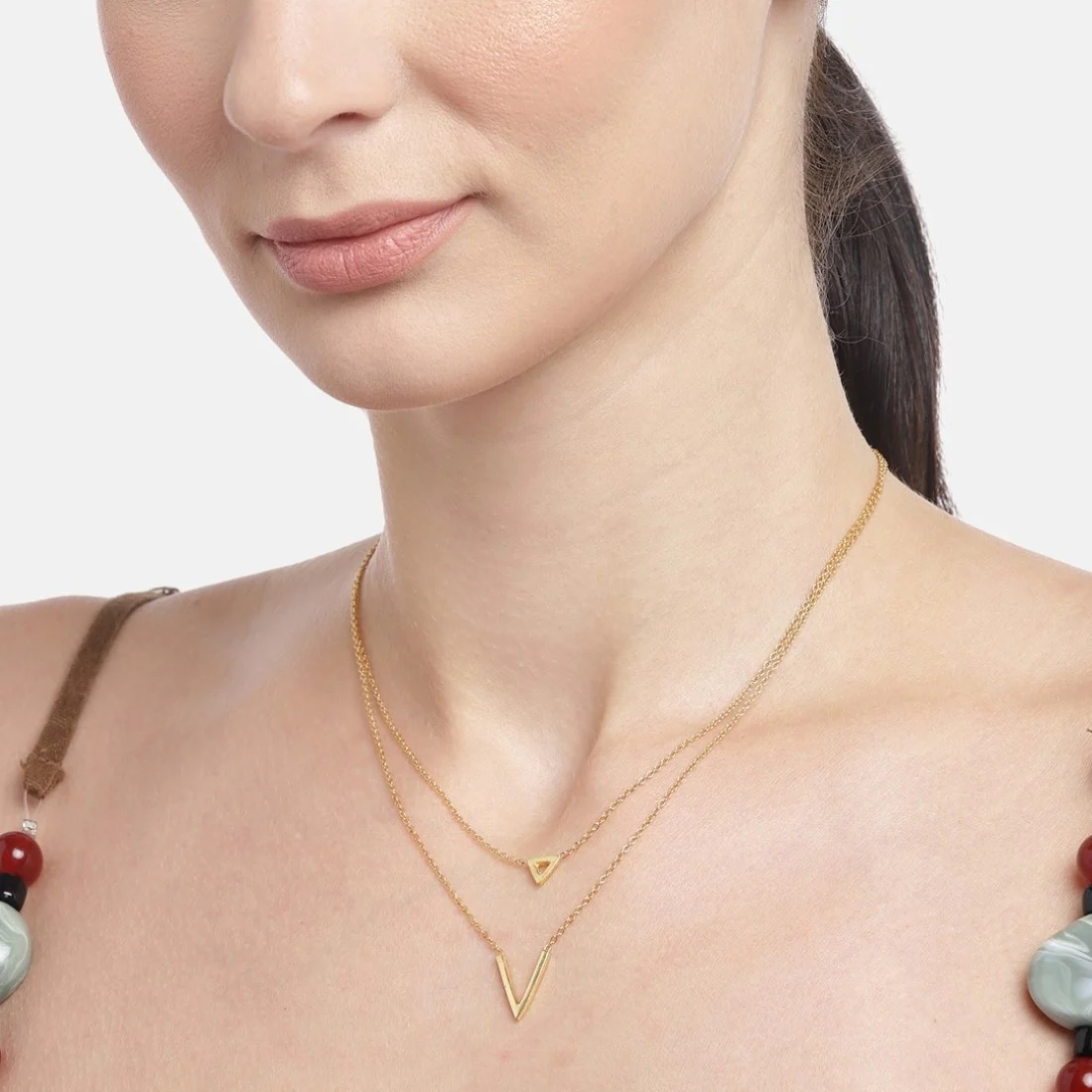 Triangular Gleam 925 Sterling Silver Gold-Plated Link Chain Necklace - Image 3