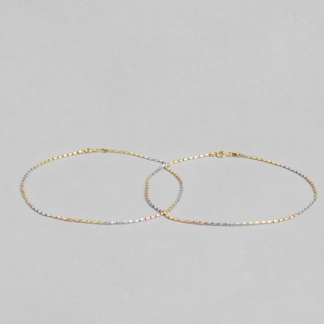 Triple Tone 925 Sterling Silver Chain Anklet - Image 6