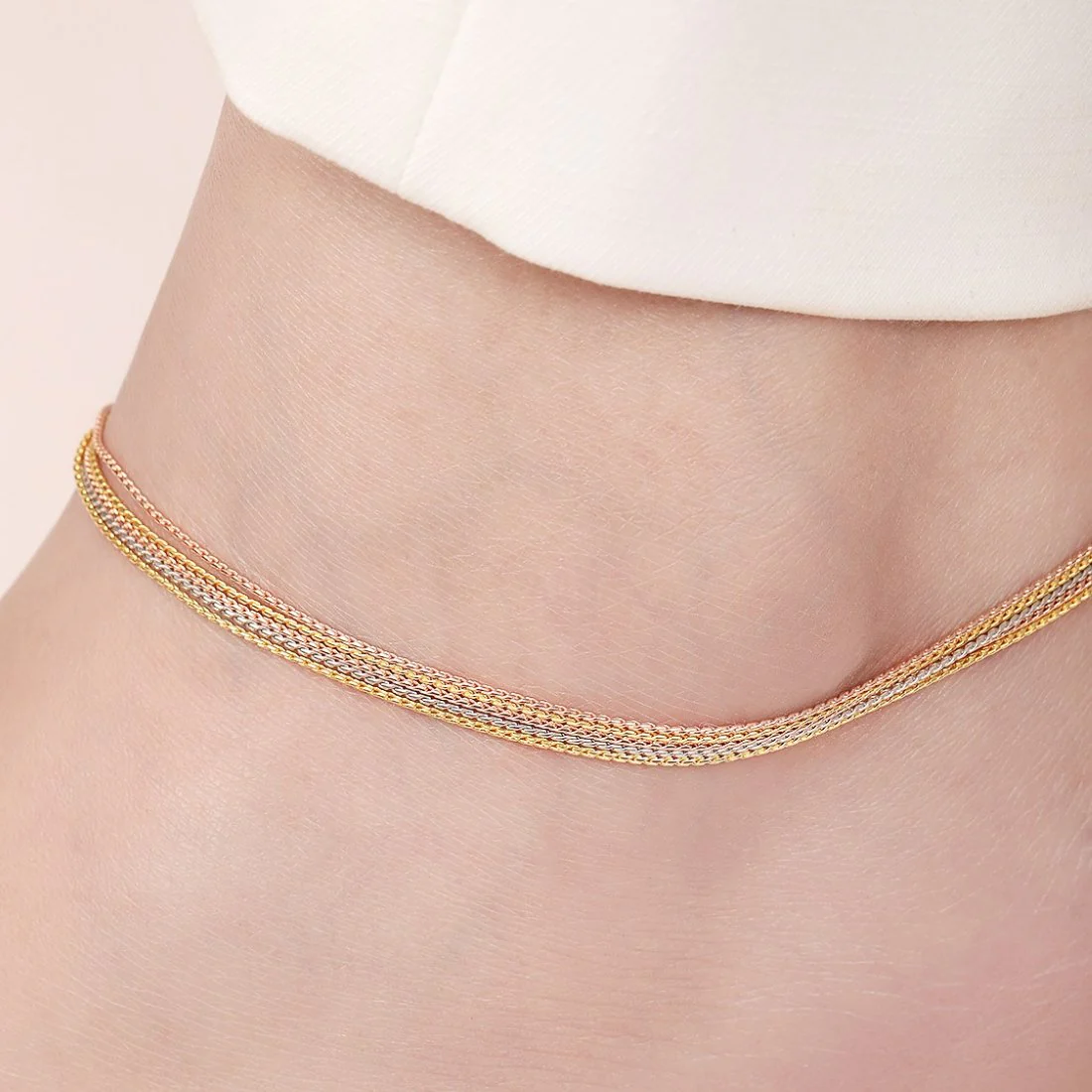 Triple-Tone Plated Embraced 925 Sterling Silver Chain Anklet - Image 2