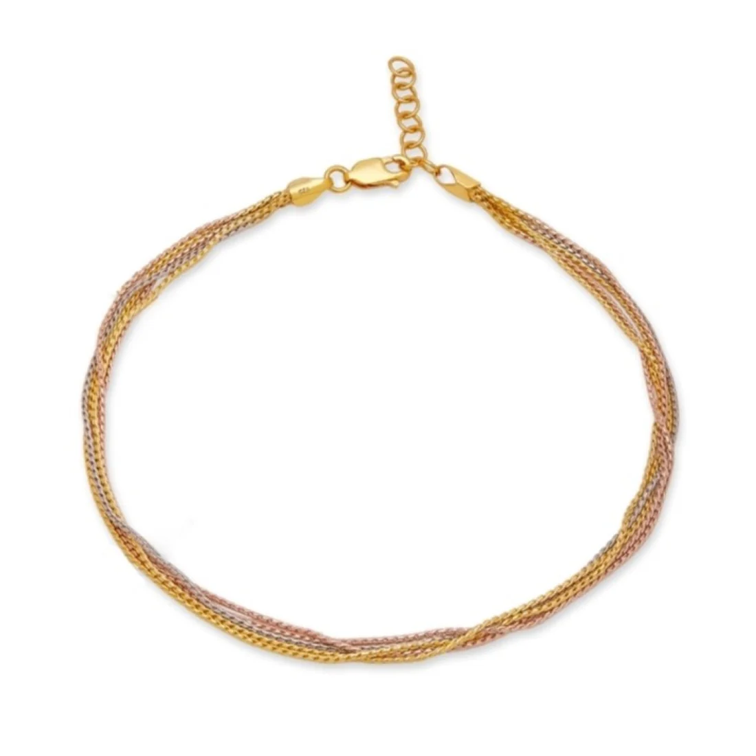 Triple-Tone Plated Embraced 925 Sterling Silver Chain Anklet - Image 6
