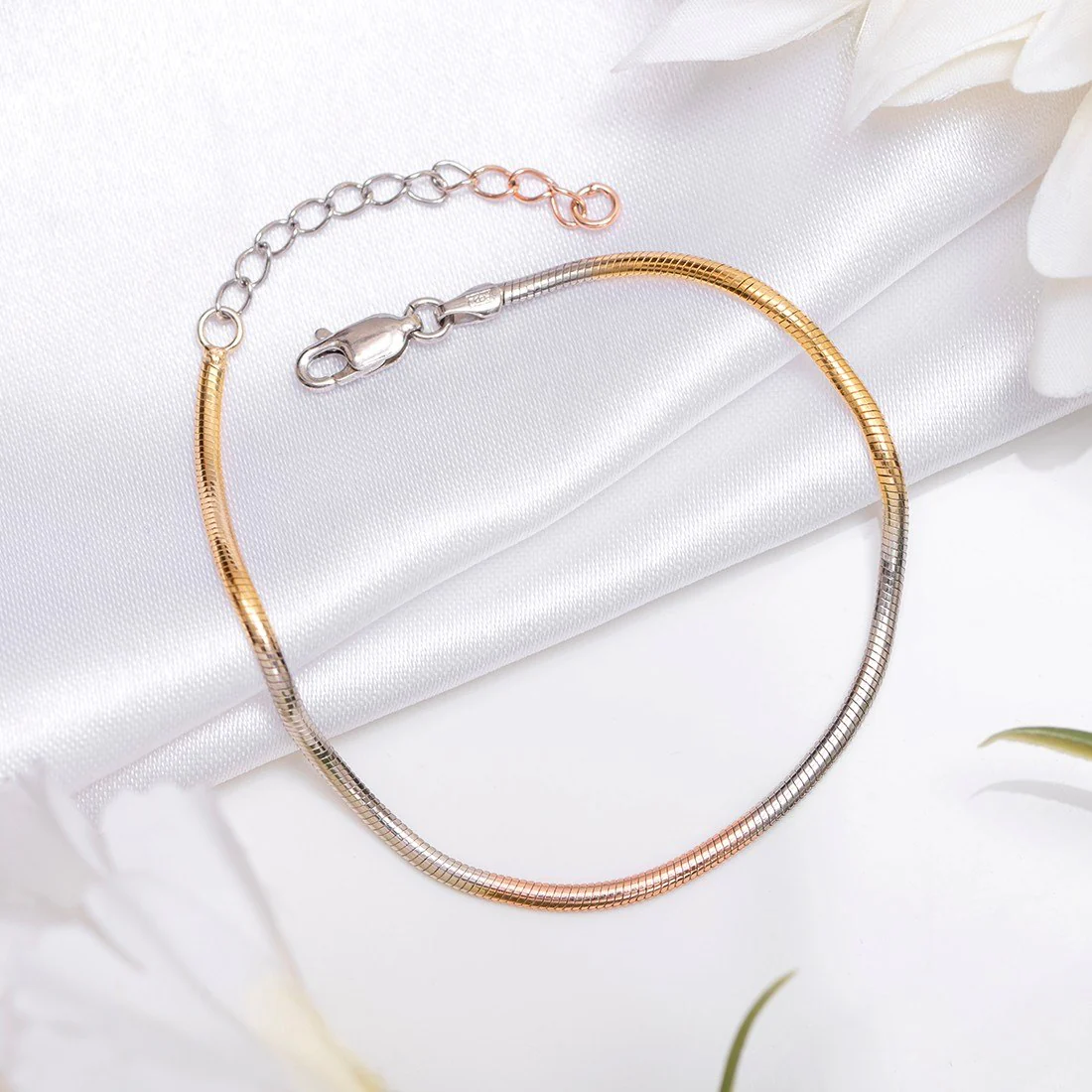 Triple Tone Serpent 925 Sterling Silver Bracelet