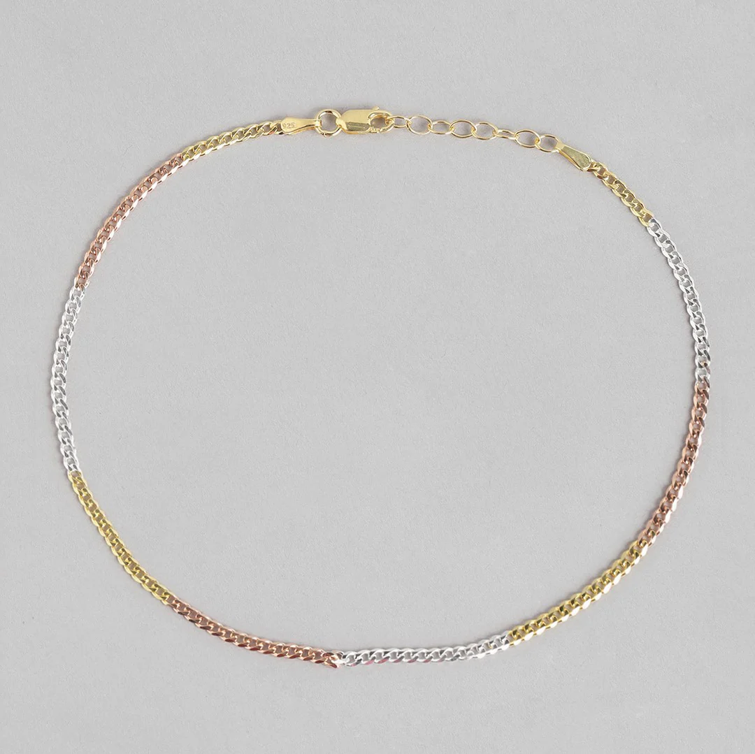 Triple Tone Sleeky 925 Sterling Silver Anklet - Image 9