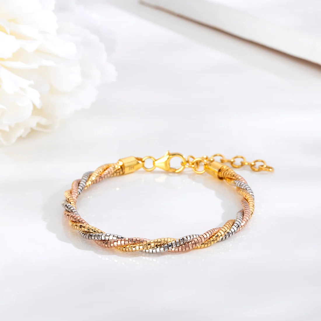 Triple Tone Trellis 925 Sterling Silver Weave Bracelet