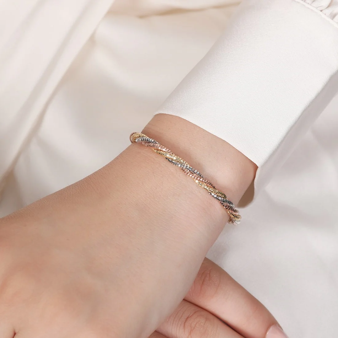 Triple Tone Trellis 925 Sterling Silver Weave Bracelet - Image 2