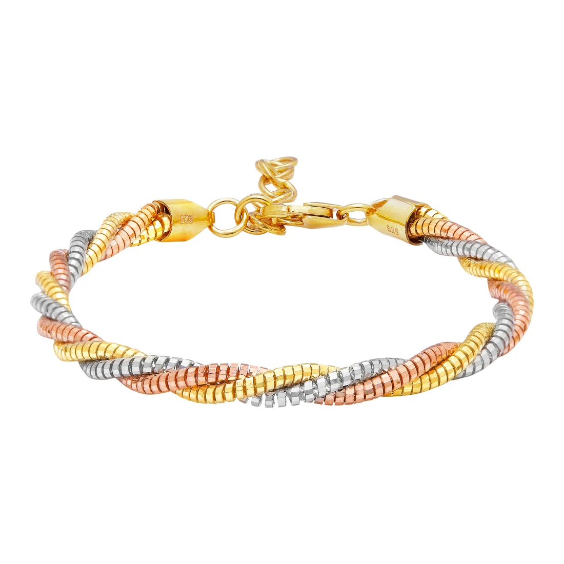 Triple Tone Trellis 925 Sterling Silver Weave Bracelet - Image 3