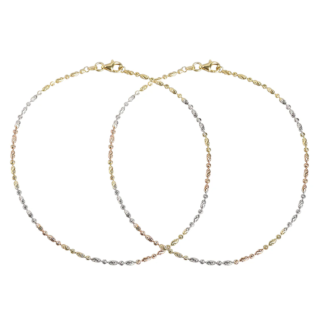 Weave Triple Tone Plated 925 Sterling Silver Chain Anklet - Image 5