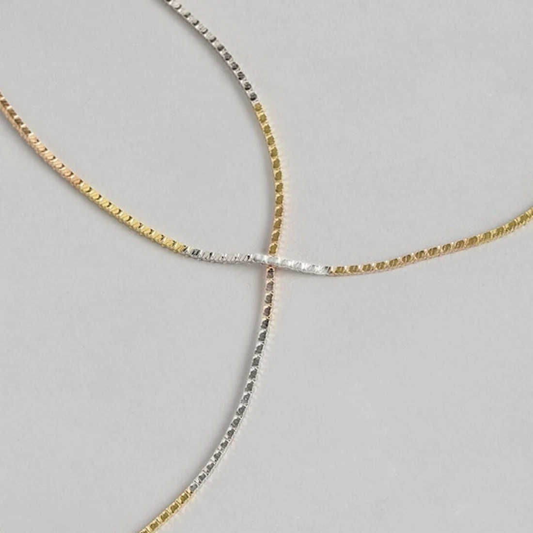 Sleek Triple Tone 925 Silver Anklet - Image 8