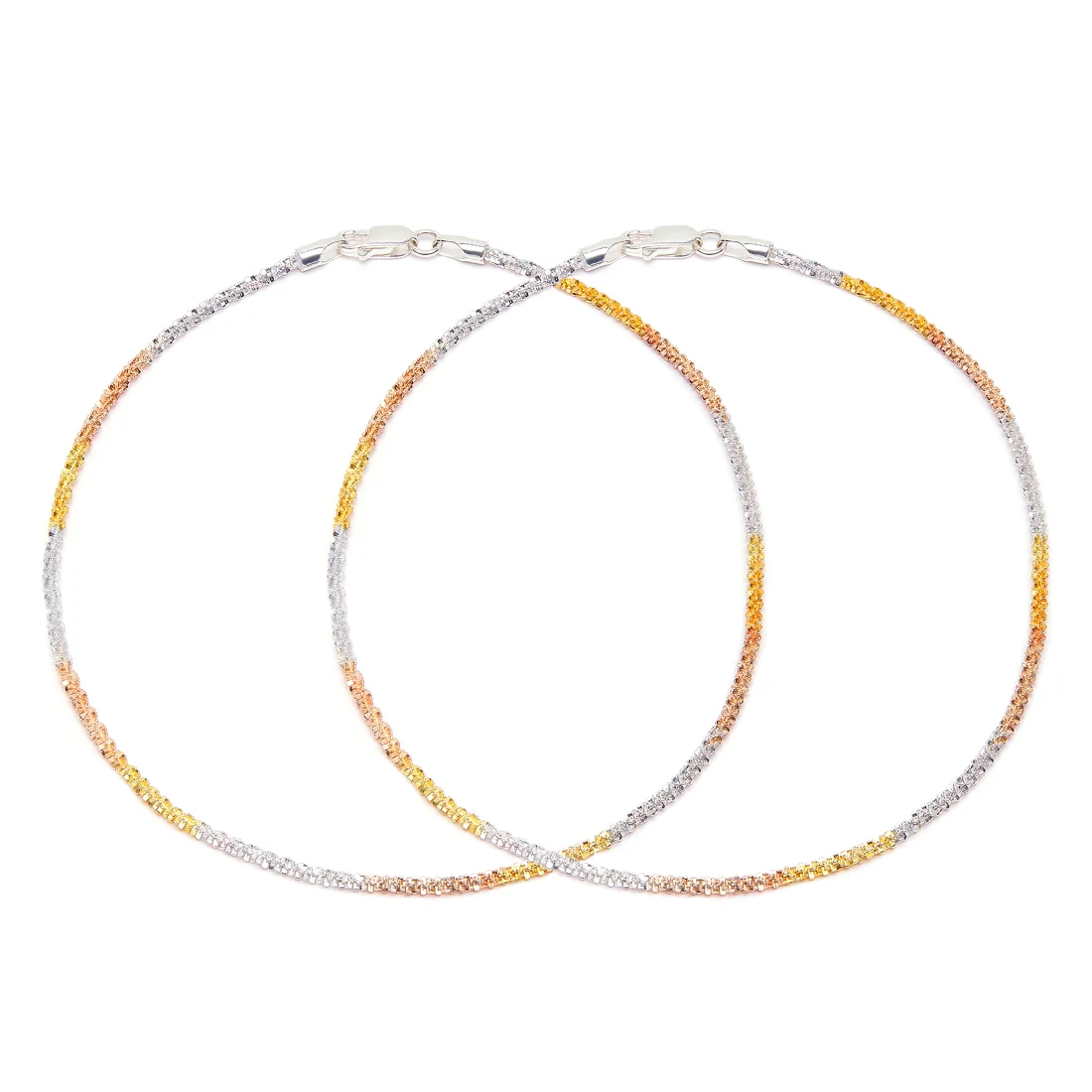 Triple Tone Weave Chain 925 Sterling Silver Anklet - Image 10