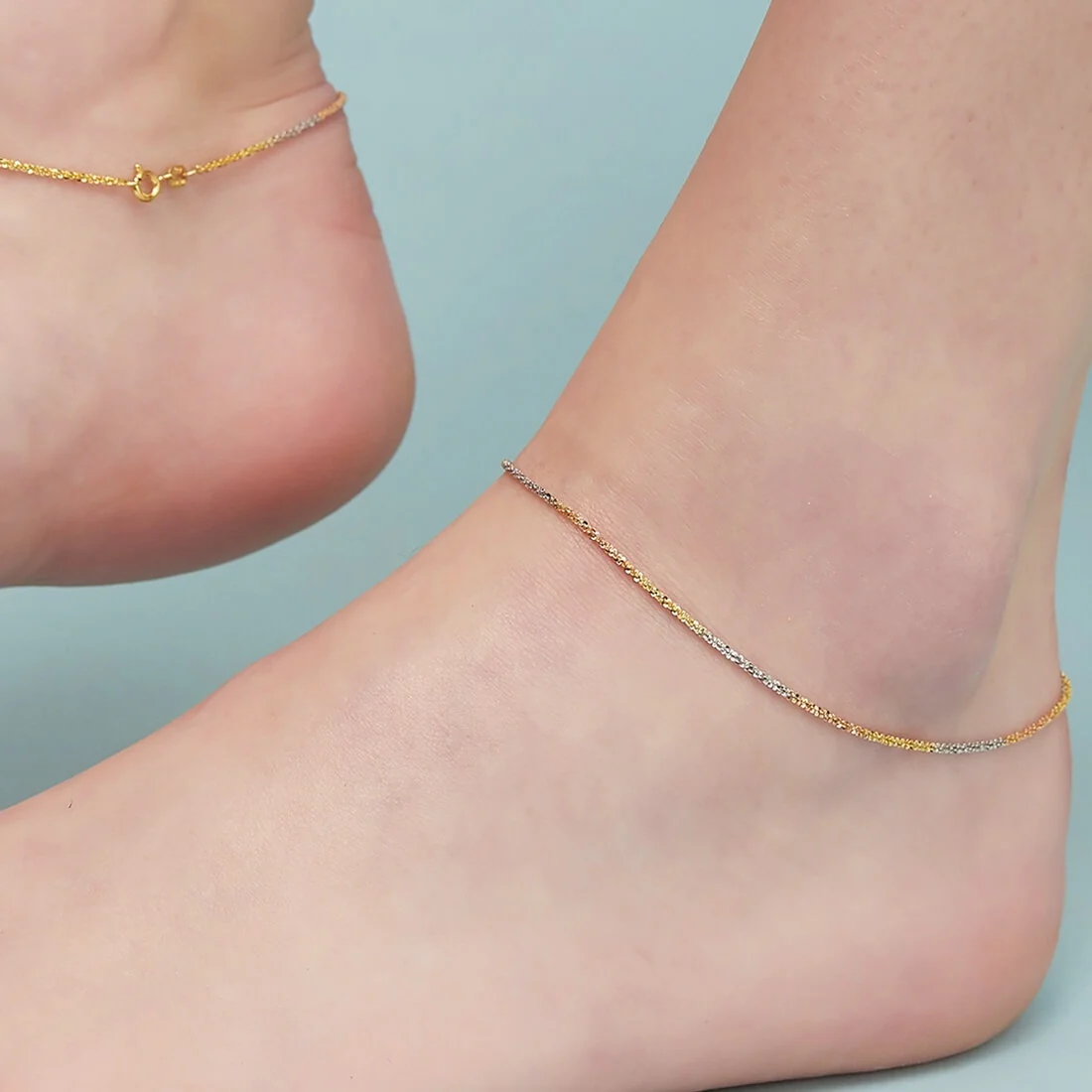 Triple Tone Weave Chain 925 Sterling Silver Anklet - Image 6