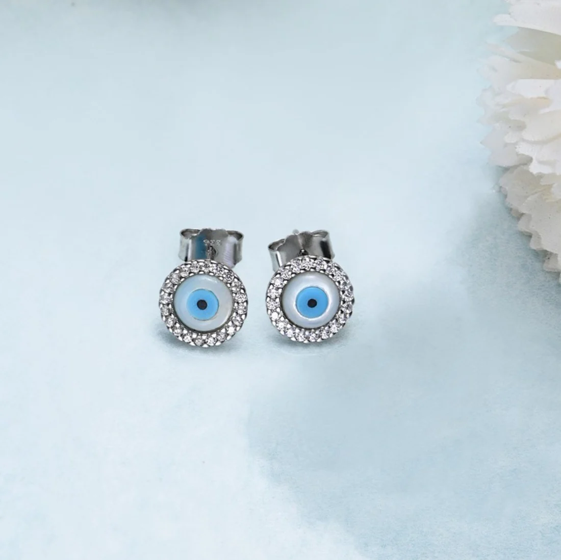 Turkish Evil Eye Stone 925 Silver Earrings