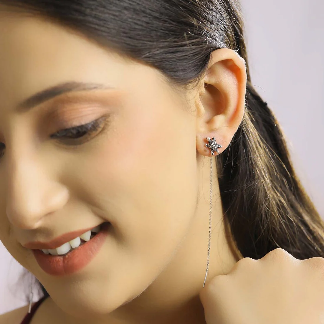 Turtle Sui Dhaga 925 Silver Earrings