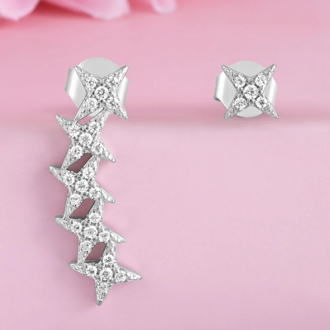 Twinkling Stars Rhodium Plated 925 Sterling Silver Earrings - Image 2