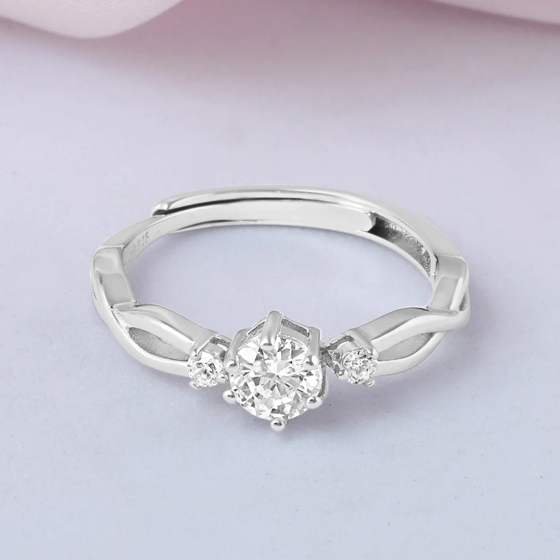 Twisted Solitaire Rhodium Plated 925 Sterling Silver Ring - Image 4