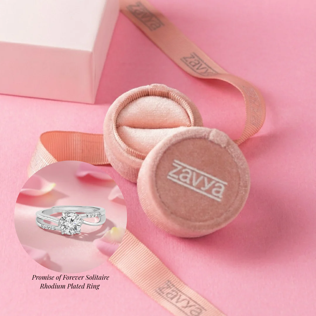 Zavya Promise-Box x Twisted Solitaire Silver Ring (Adjustable)