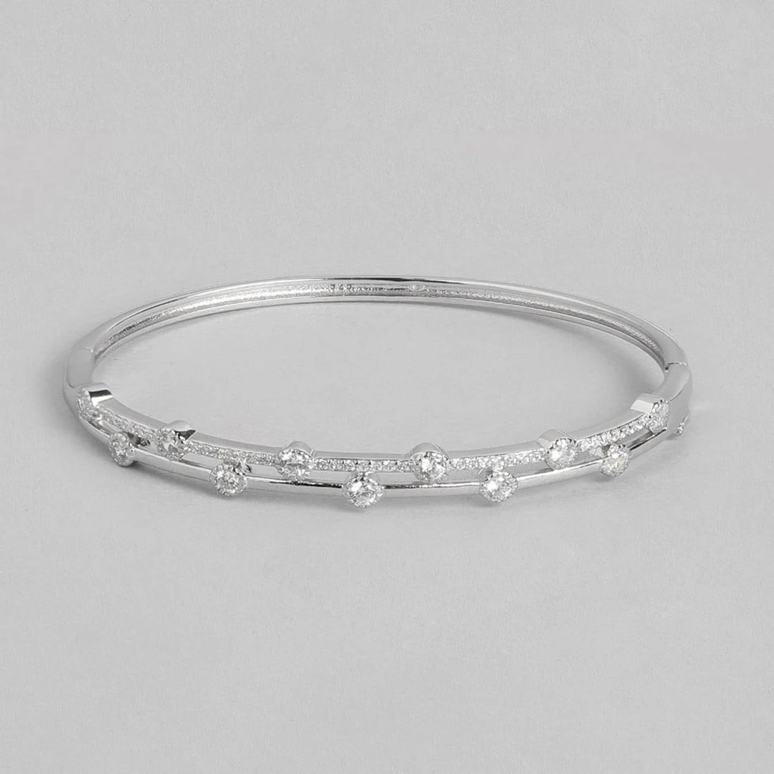 Two Layered CZ Studded 925 Sterling Silver Bracelet - Image 5