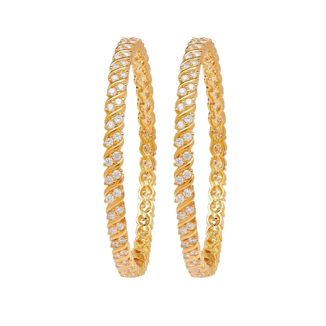Two-Line CZ Dance Gold-Plated 925 Sterling Silver Bangle - Image 3