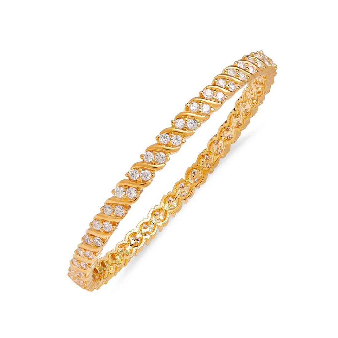 Two-Line CZ Dance Gold-Plated 925 Sterling Silver Bangle - Image 4
