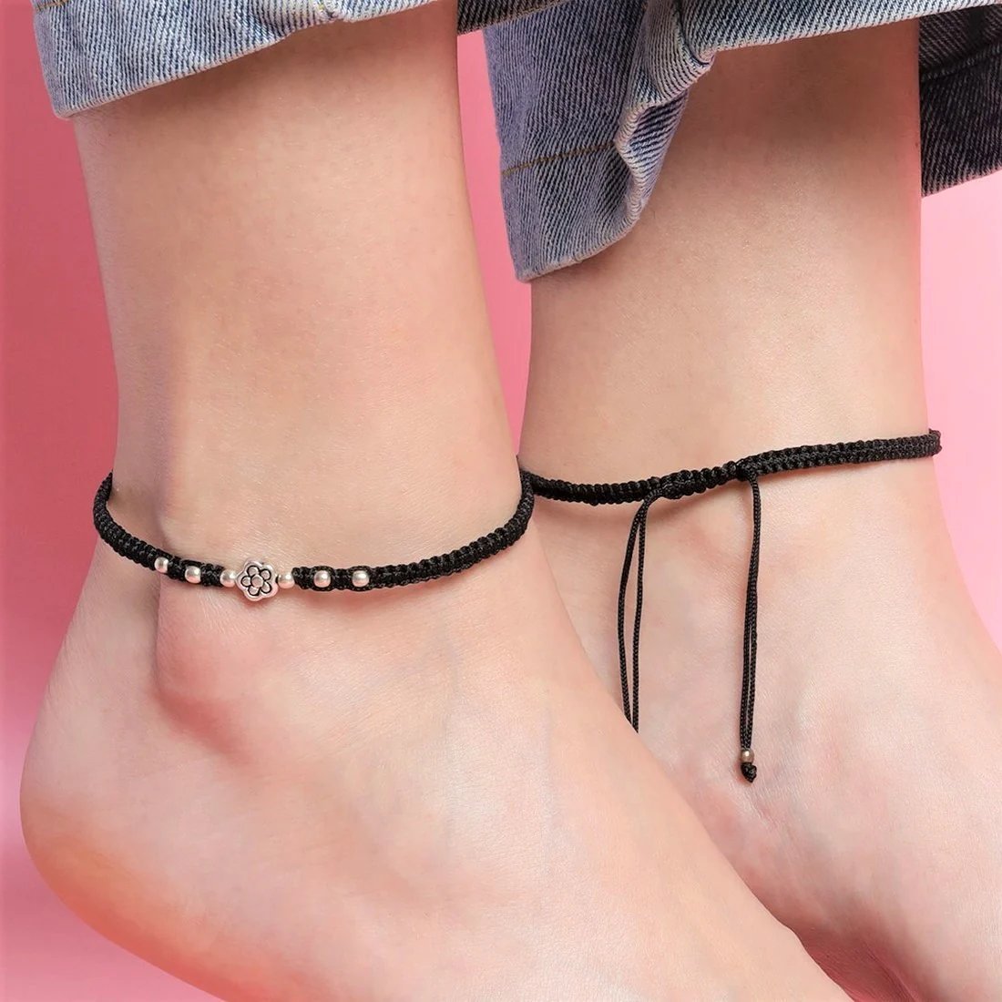 Unifloral Rhodium Plated 925 Sterling Silver Thread Anklet - Image 5