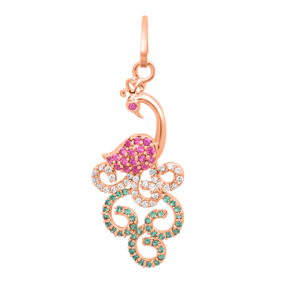 Vibrant CZ Peacock Rose Gold-Plated 925 Sterling Silver Pendant - Image 6