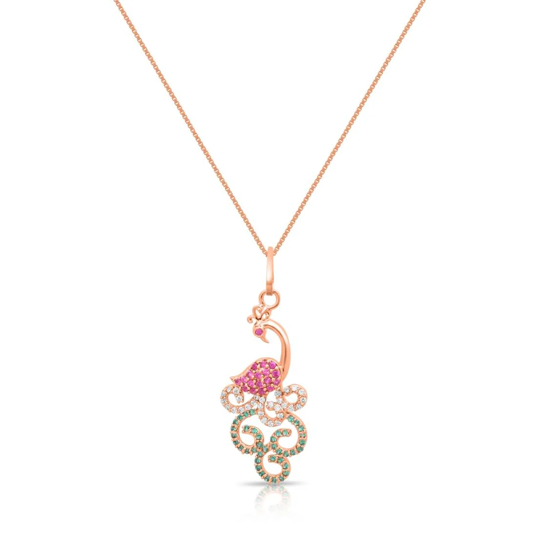 Vibrant CZ Peacock Rose Gold-Plated 925 Sterling Silver Pendant - Image 7