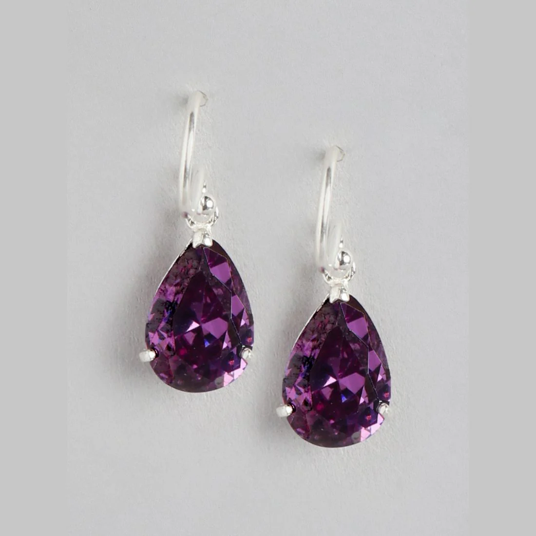 Violet Solitaire Dangling 925 Sterling Silver Earrings - Image 4