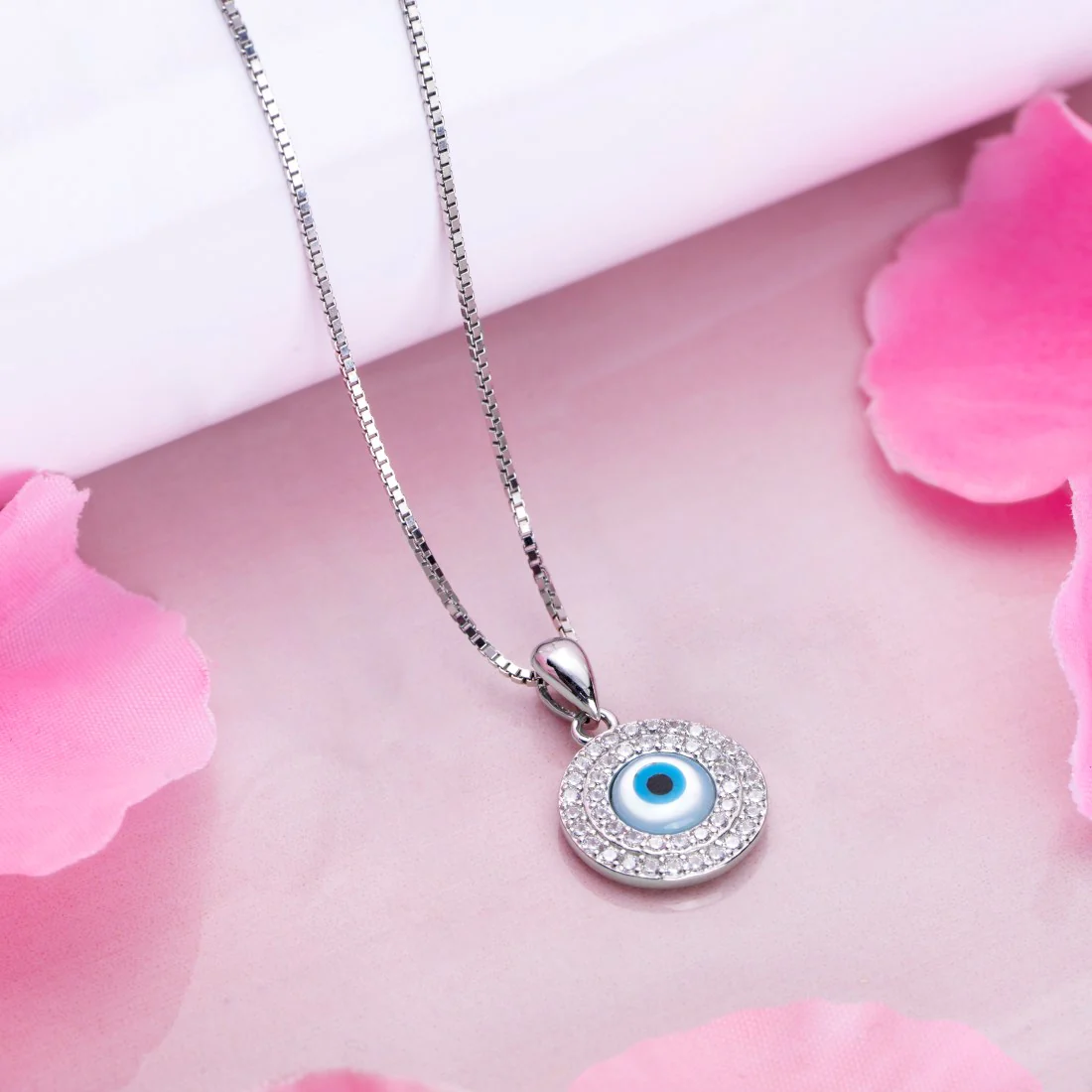 Evil Eye Rhodium-Plated 925 Sterling Silver Pendant with Chain