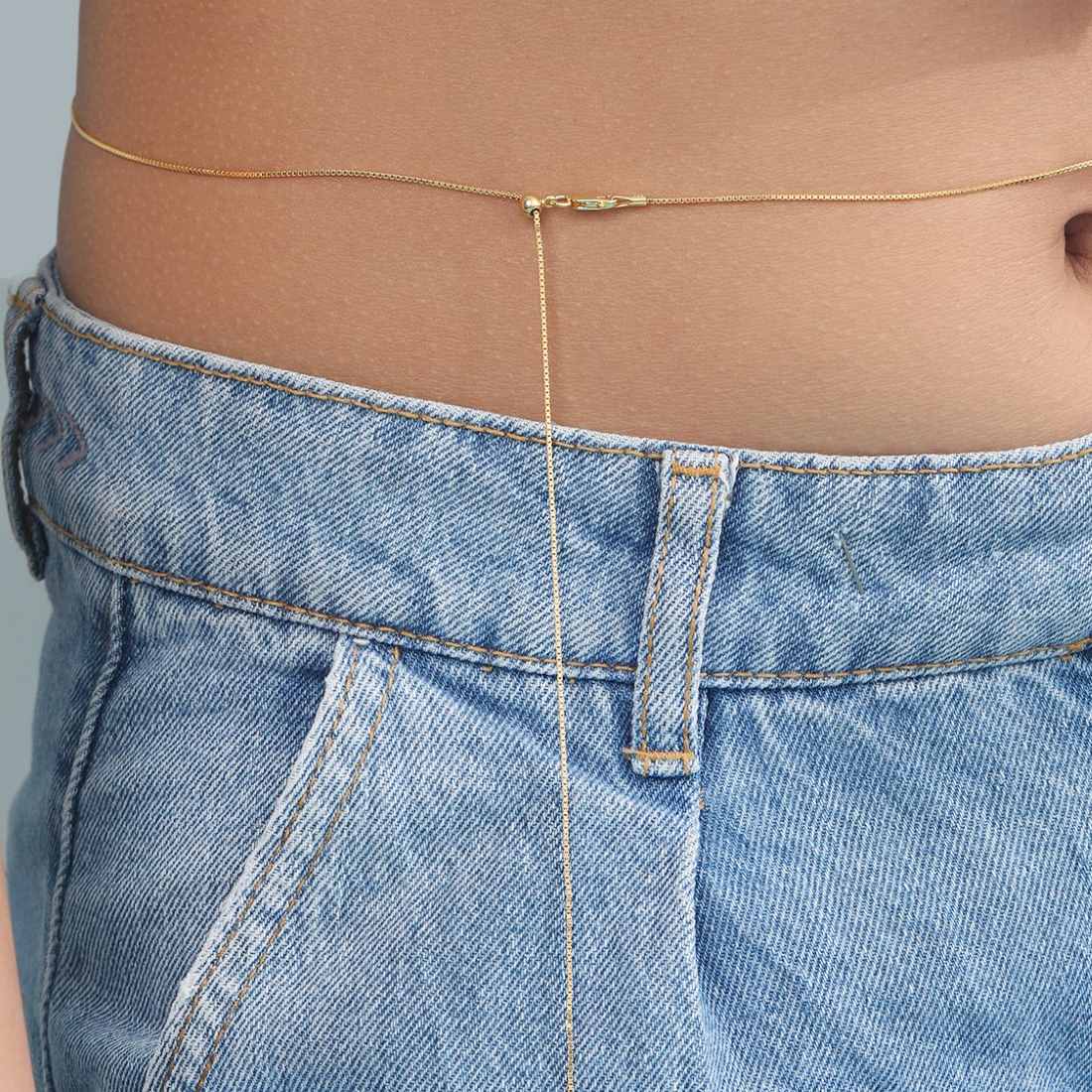 Sleek Gold Plated 925 Sterling Silver Box Chain Sliding Waist Chain - Image 5