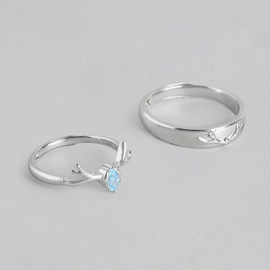 Whimsical Deer Rhodium-Plated 925 Sterling Silver Couple Ring with Cubic Zirconia (Adjustable) - Image 6