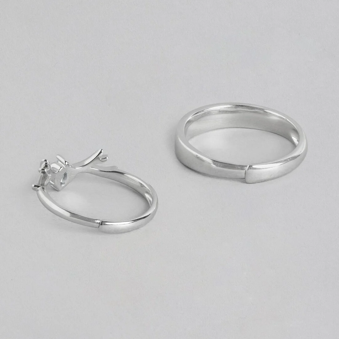 Whimsical Deer Rhodium-Plated 925 Sterling Silver Couple Ring with Cubic Zirconia (Adjustable) - Image 7