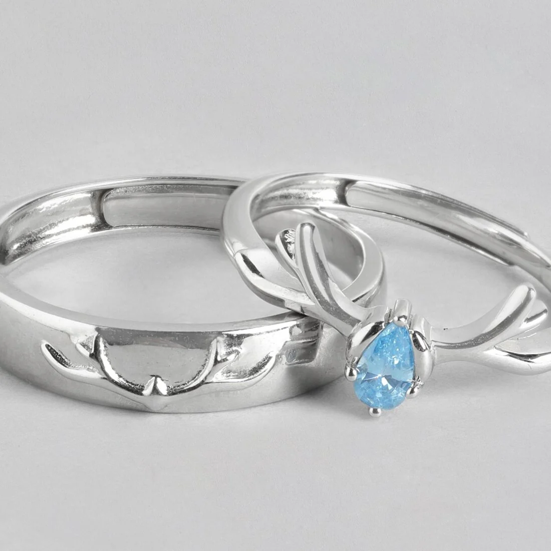 Whimsical Deer Rhodium-Plated 925 Sterling Silver Couple Ring with Cubic Zirconia (Adjustable) - Image 8