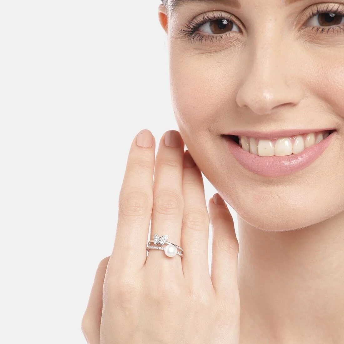 Whimsical Wings of Butterfly Rhodium-Plated 925 Sterling Silver Ring (Adjustable) - Image 2