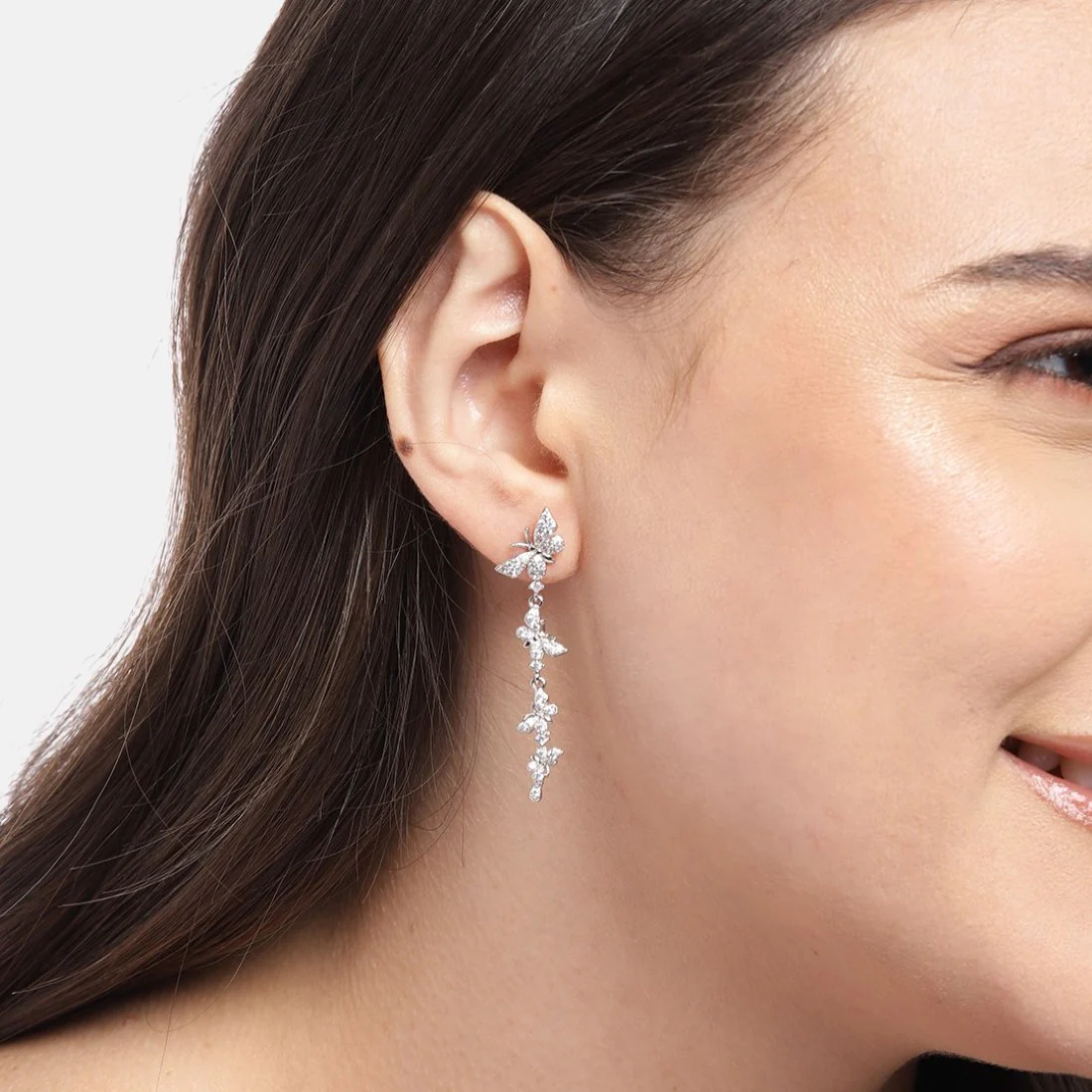 Whimsical Wings Rhodium-Plated Cubic Zirconia 925 Sterling Silver Butterfly Earring - Image 2
