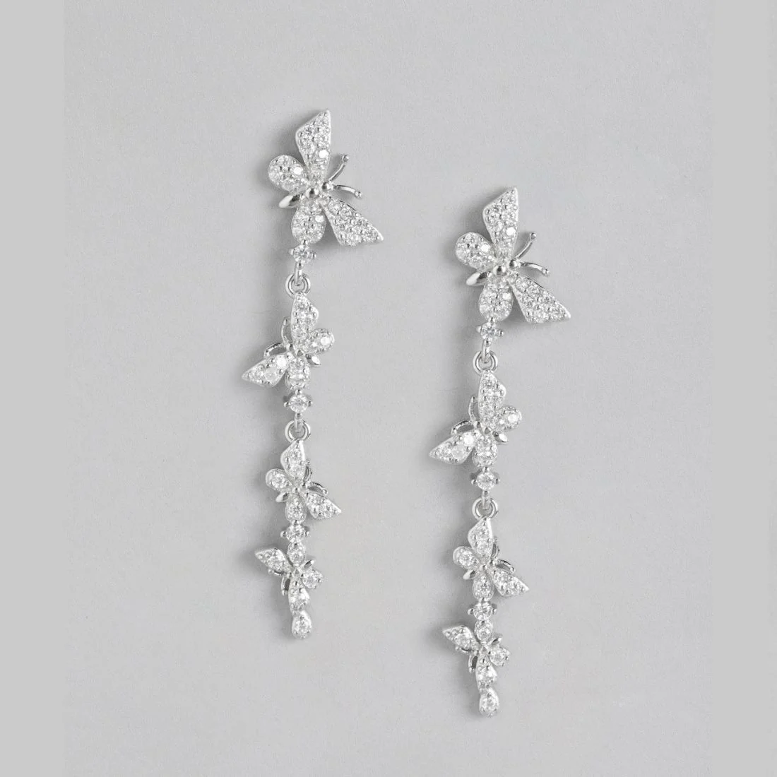 Whimsical Wings Rhodium-Plated Cubic Zirconia 925 Sterling Silver Butterfly Earring - Image 3