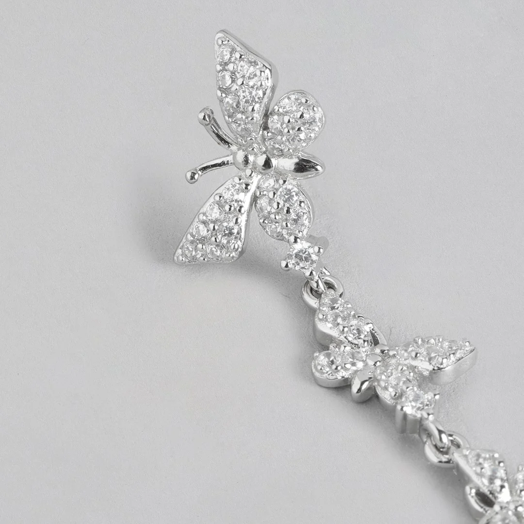 Whimsical Wings Rhodium-Plated Cubic Zirconia 925 Sterling Silver Butterfly Earring - Image 4