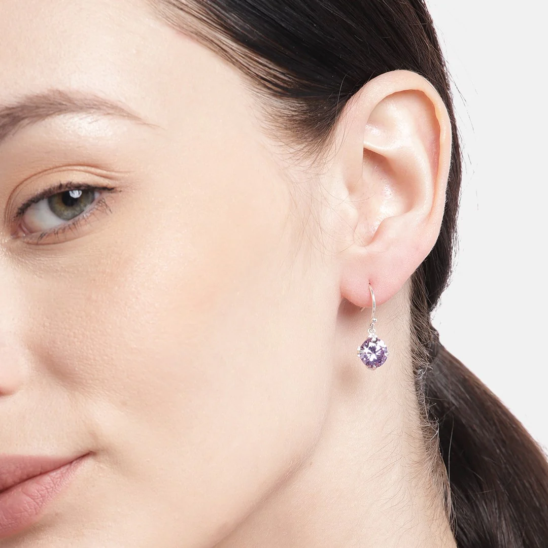 Whispering Elegance Silver Dangle Earrings adorned with Cubic Zirconia - Image 2