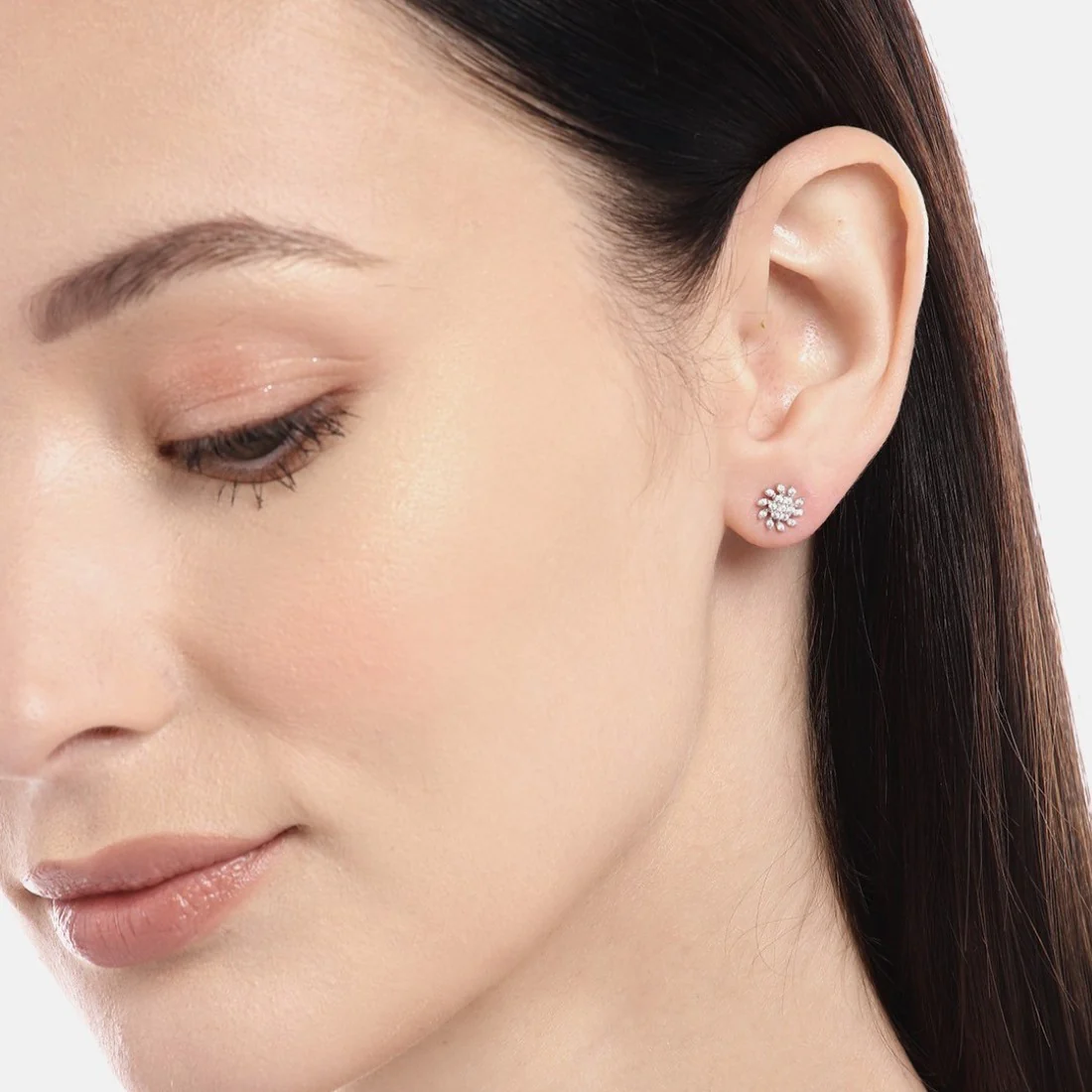 Whispering Petals Rhodium Plated 925 Sterling Silver Studs - Image 3