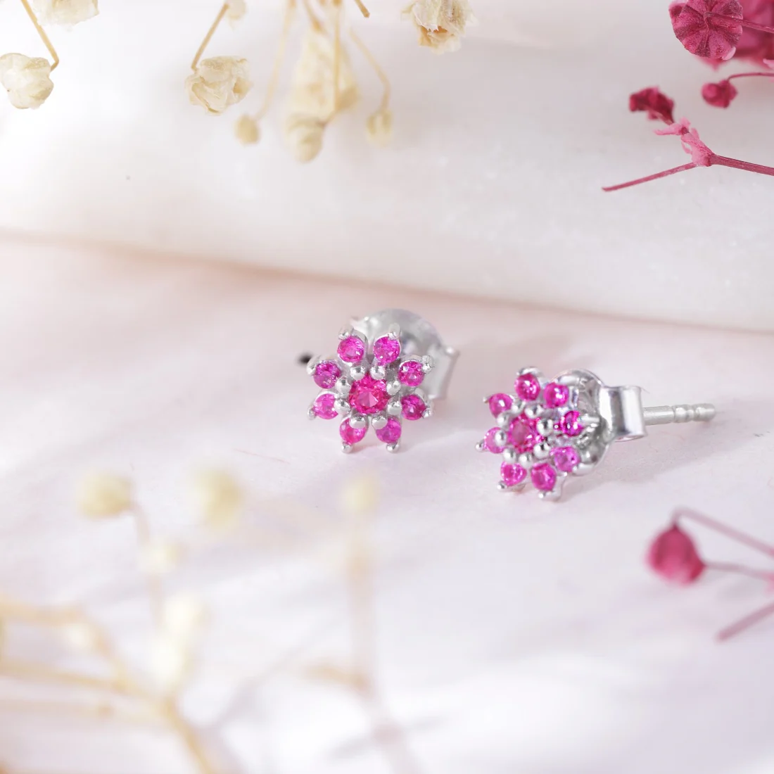 Whispers of Spring Rhodium Plated 925 Sterling Silver Flower Earrings