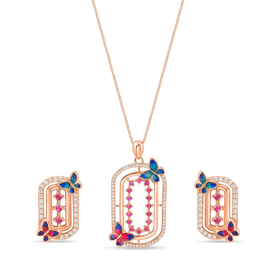 Butterfly Rose Gold Plated 925 Sterling Silver Jewellery Set - Image 4
