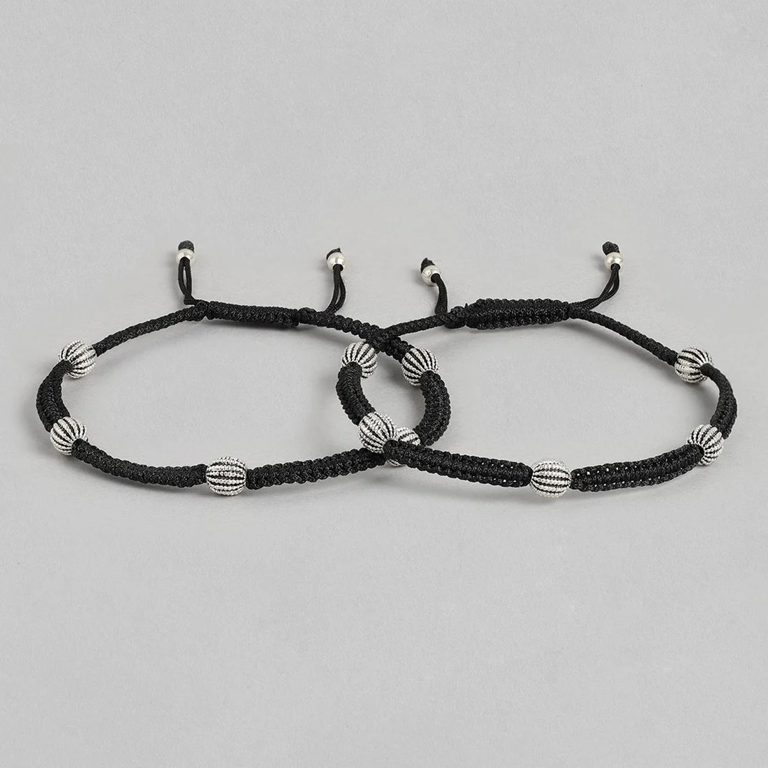 Classic Beads in Rhodium Plating 925 Sterling Silver Thread Anklet - Image 3