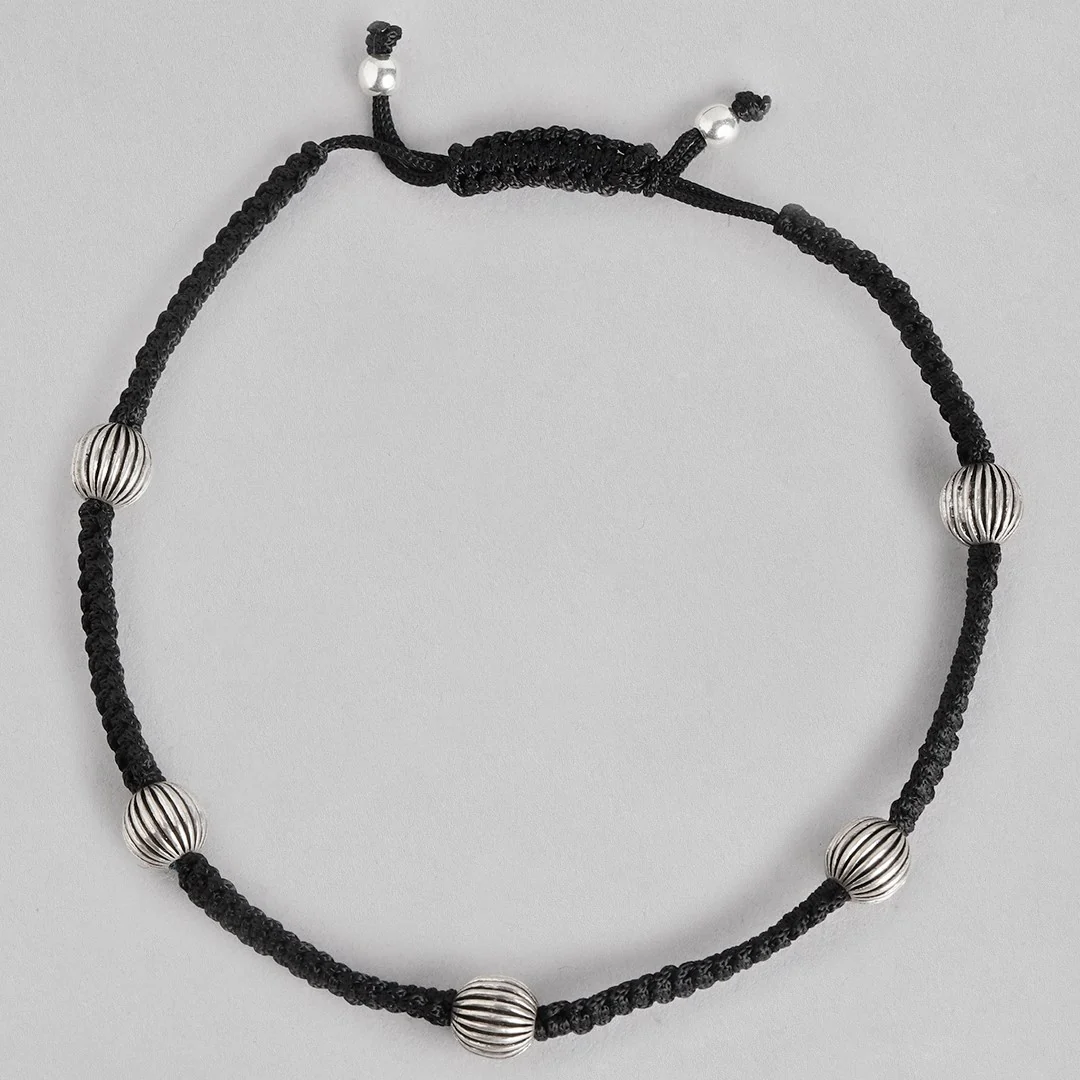 Classic Beads in Rhodium Plating 925 Sterling Silver Thread Anklet - Image 4