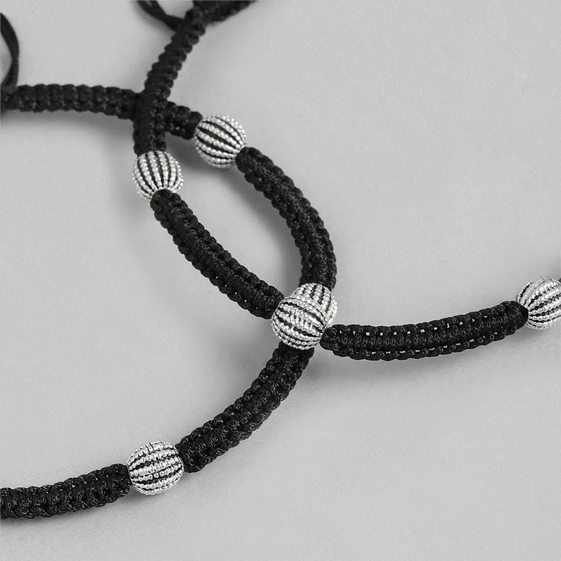 Classic Beads in Rhodium Plating 925 Sterling Silver Thread Anklet - Image 5
