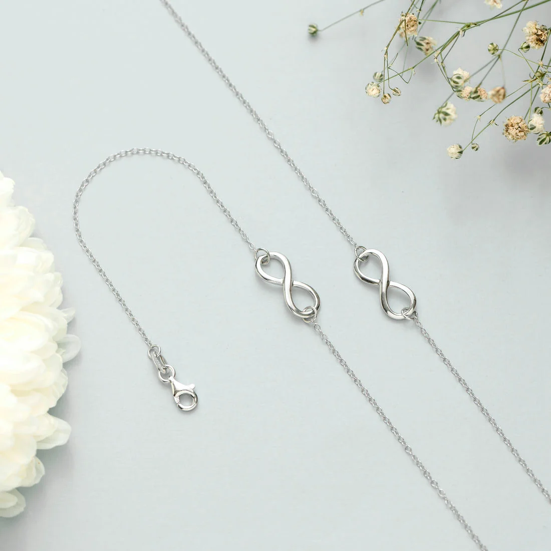 Infinity Rhodium Plated 925 Sterling Silver Chain Anklet - Image 2