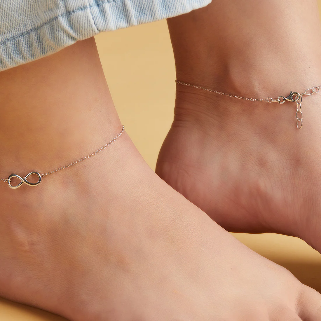 Infinity Rhodium Plated 925 Sterling Silver Chain Anklet - Image 3