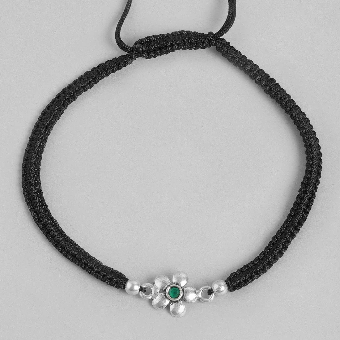 Floral Green Stone Rhodium Plated 925 Sterling Silver Anklet - Image 5