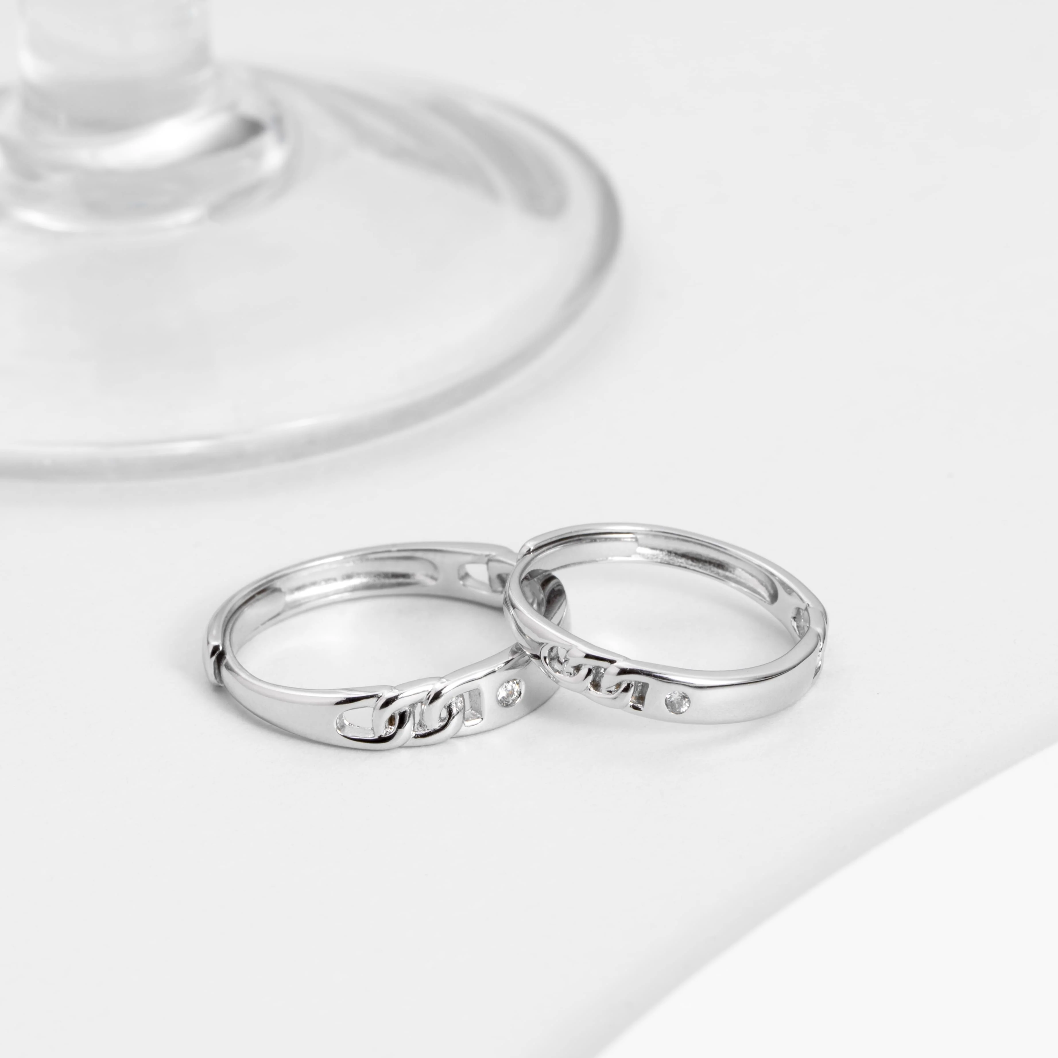 Chain CZ 925 Sterling Silver Couple Ring (Adjustable)