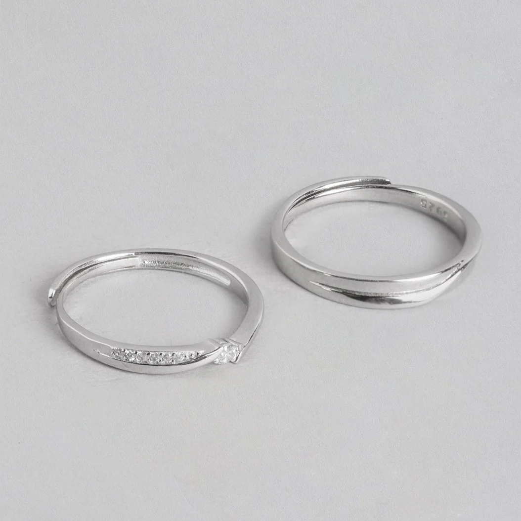 Minimal CZ 925 Sterling Silver Couple Ring (Adjustable) - Image 6