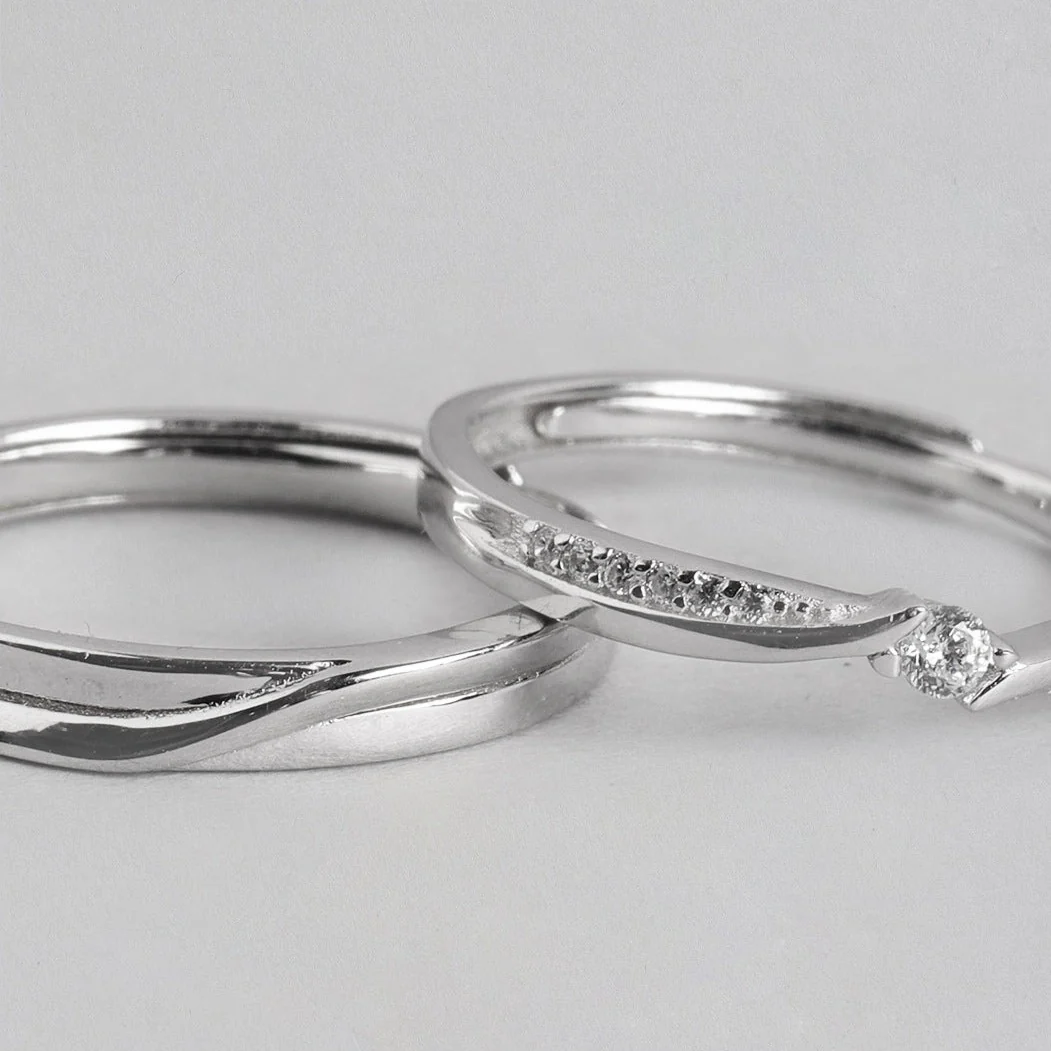 Minimal CZ 925 Sterling Silver Couple Ring (Adjustable) - Image 7