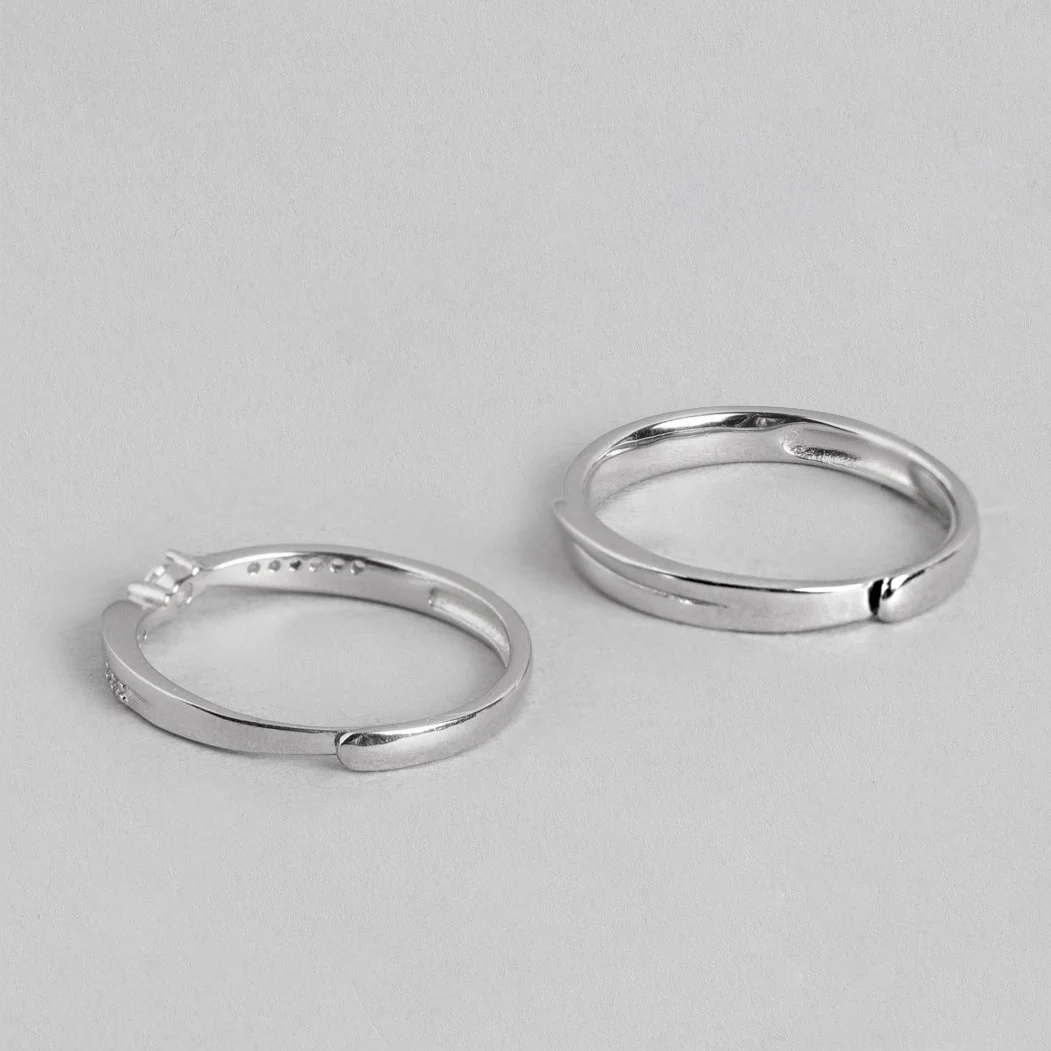 Minimal CZ 925 Sterling Silver Couple Ring (Adjustable) - Image 8
