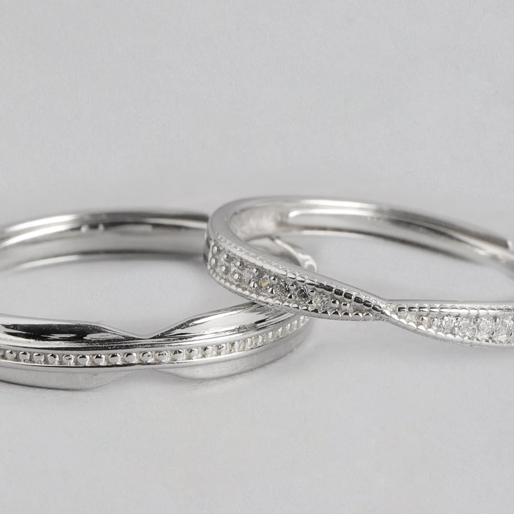 Plain CZ 925 Sterling Silver Couple Ring (Adjustable) - Image 8